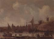 unknow artist A River landscape with ferries and other shipping,a church beyond oil painting image